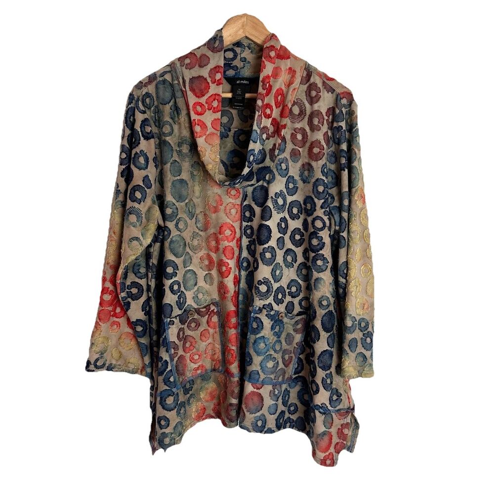 ALI MILES Trxtured Print Tunic Top 1X Plus 3/4 Sleeve Cowl Neck